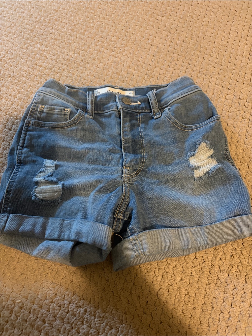 Hollister Light Blue Distressed Rolled Hem Jean Shorts